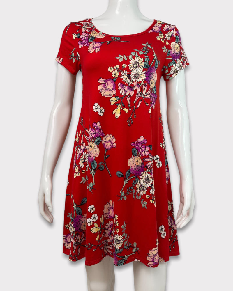 TMG Flower Print Short Sleeves Short Dress (M)