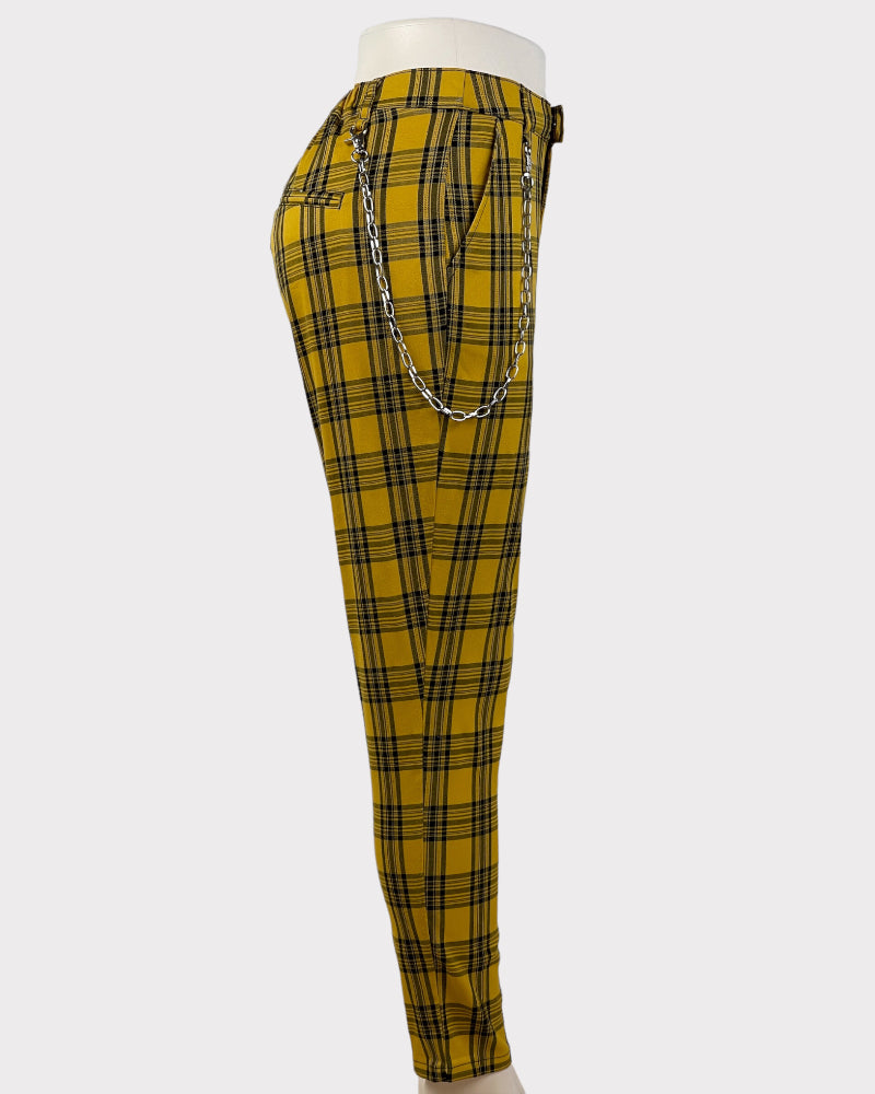 Hot Topic Yellow and Black Printed Pants With Chain (SM)