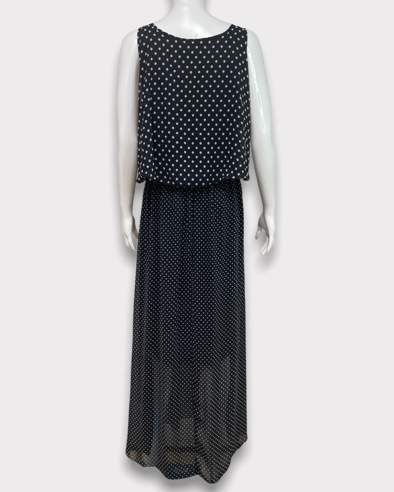 Robert Louis Black Polka Dot Sleeveless Maxi Dress (L)