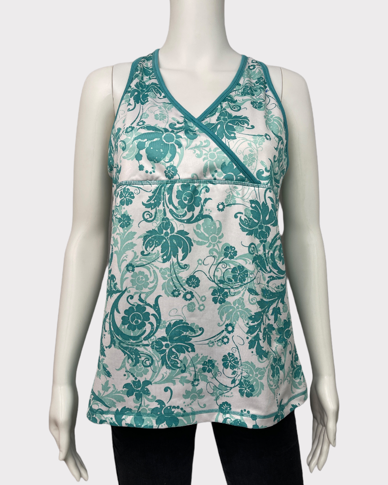 Danskin White And Green Y2K Floral Print Tank Top (L)