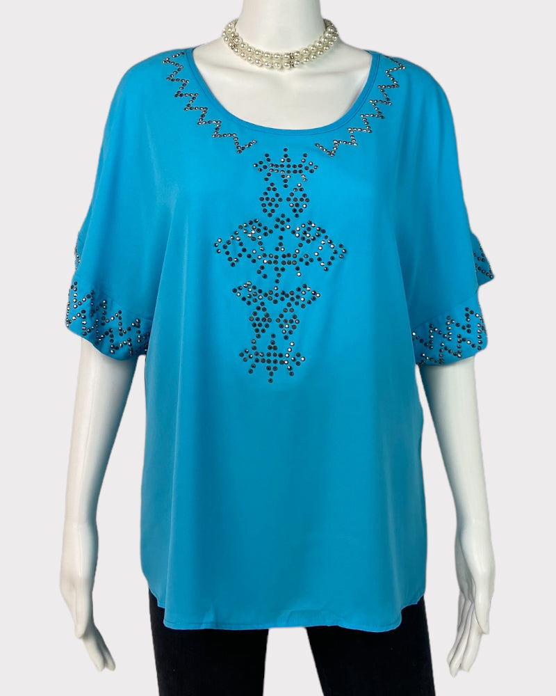 Cha Cha Vente Short-Sleeve Gem Detail Blouse (L)