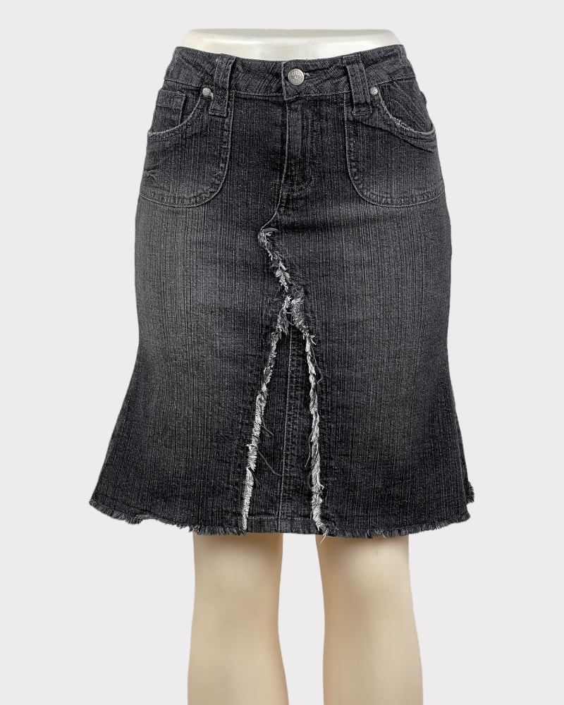 Hint Jeans Grey Distressed Detail Denim Skirt (W30)