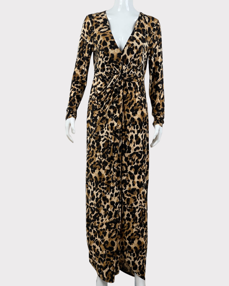 Thalia Sodi Leopard Print Knot Detail Long Sleeve Dress (M)