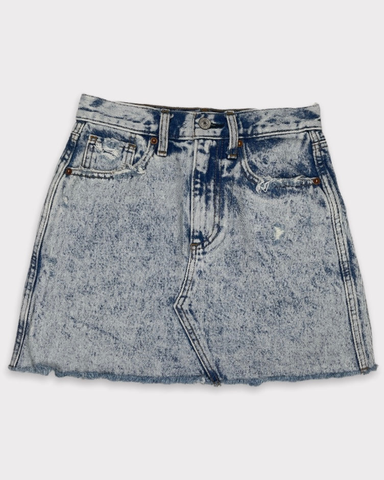 Abercrombie &amp; Fitch Light-wash Blue Acid Wash Distressed Denim Mini Skirt (W24)