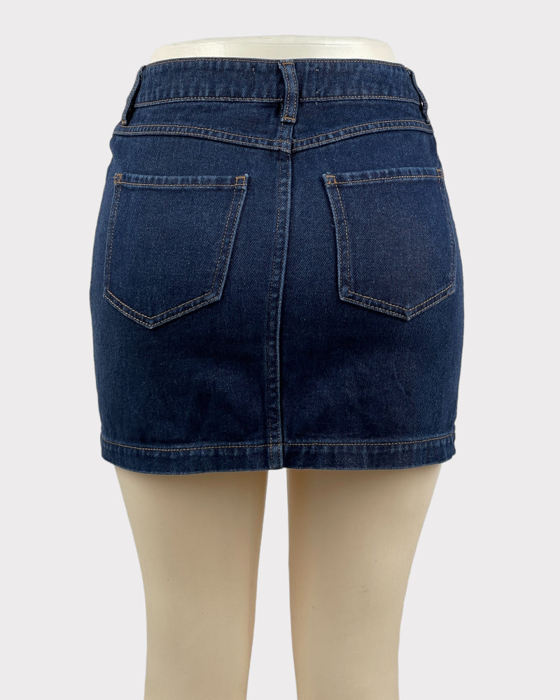 Pacsun Dark-Wash Blue Button Denim Mini Skirt (W26)