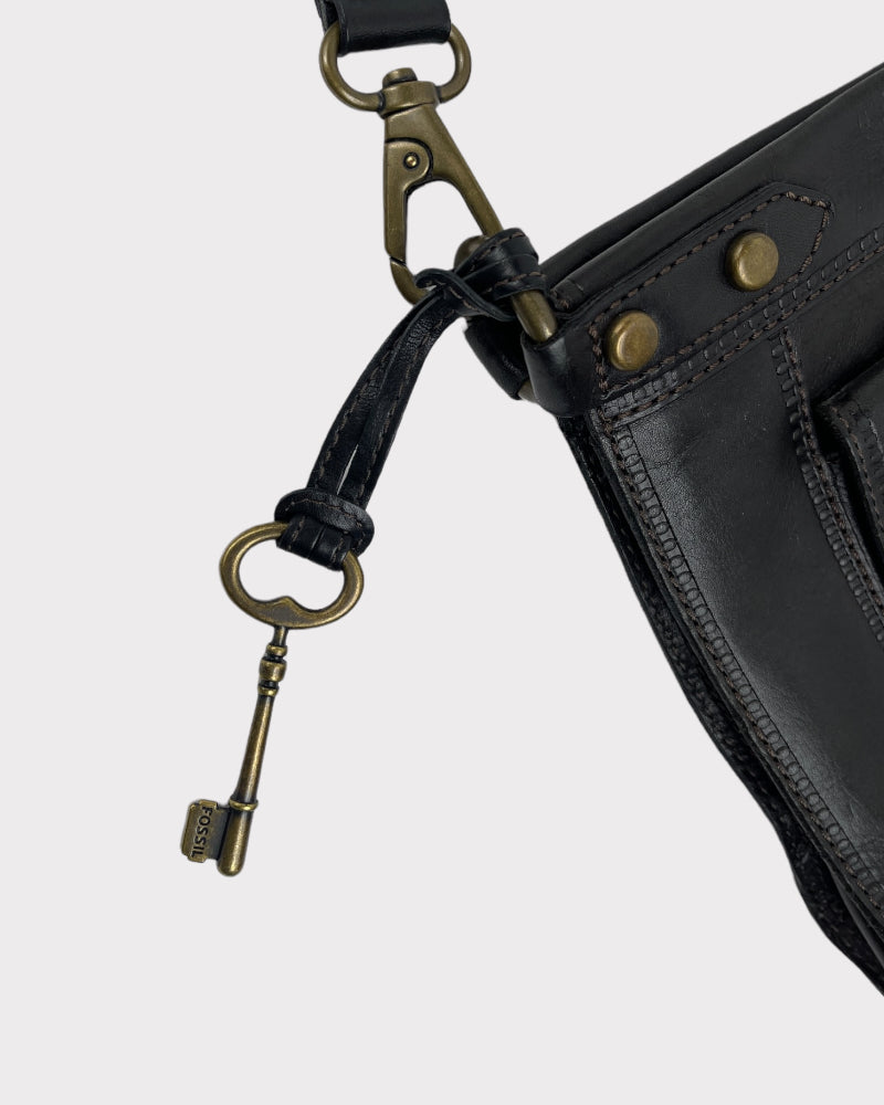 Fossil Black Leather Crossbody Bag