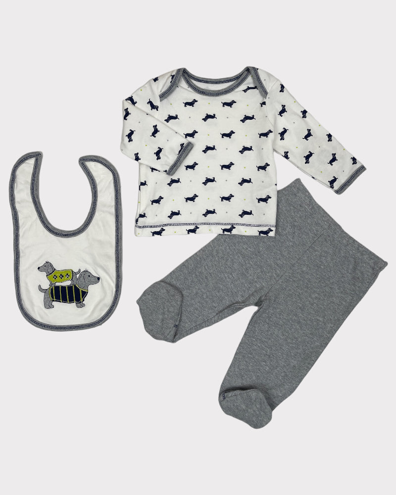 Little Me 3 Piece Set - Shirt, Footed Pants, Bib (3M)