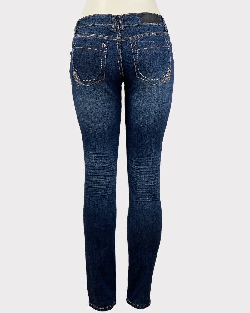 Twentyone Black Dark-Wash Blue Ripped Skinny Jeans (W31)