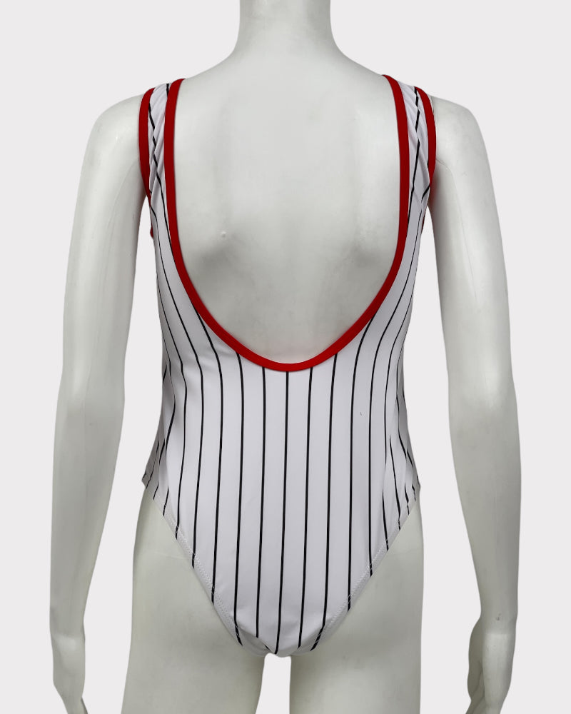 White Striped USA 1984 One Piece Swimsuit (M)