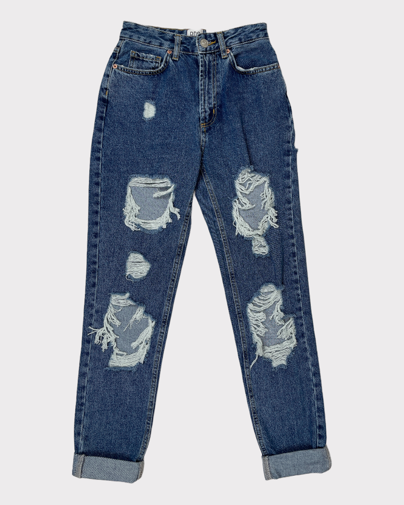 BDG Urban Outfitters Mid-Wash Blue High-Rise Mom Jeans Ripped (W24)