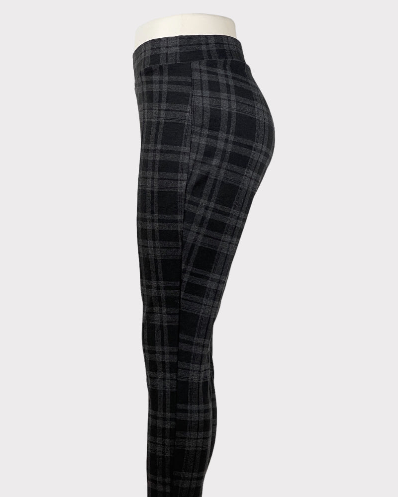 Time And Tru Dark Grey High-Rise Stretch Checkered Pants (L 12-14)