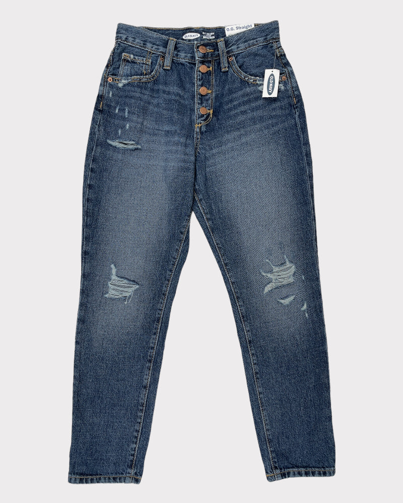 Old Navy Girls Straight High Rise Distressed Jeans (W24)