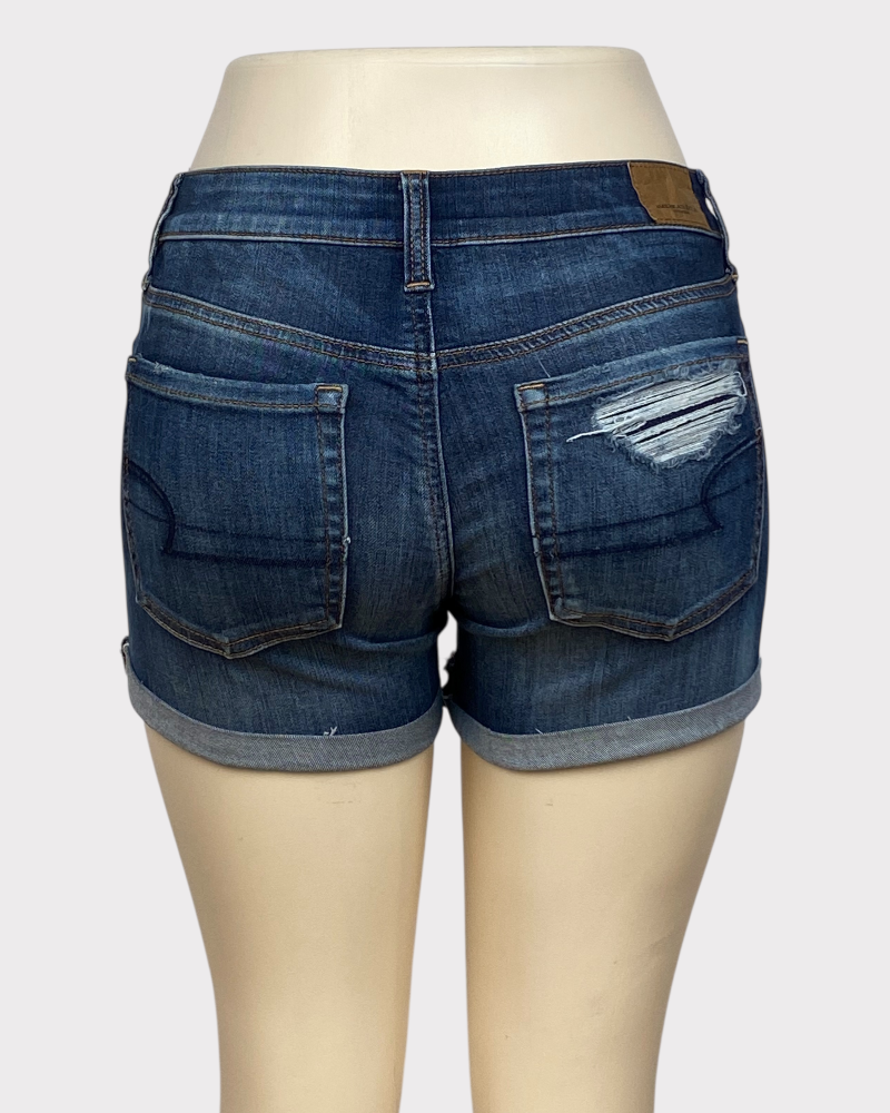 AMERICAN EAGLE Blue Ripped Denim Shorts ( US4)