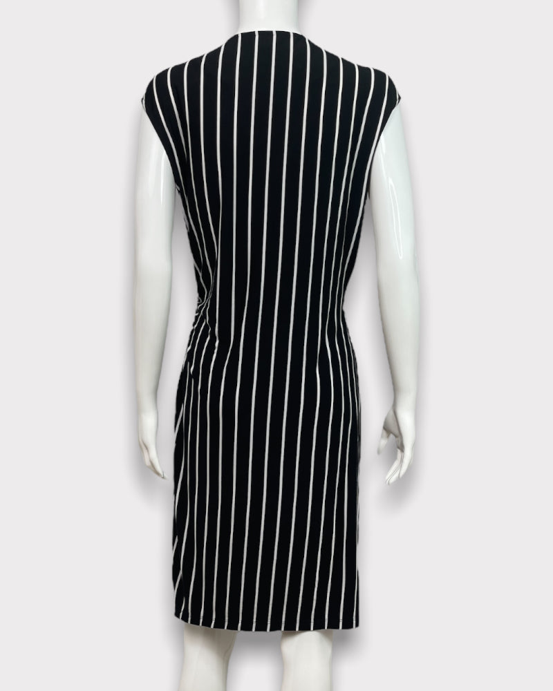 Roz&Ali Black And White Striped Sleeveless Midi Dress (L)