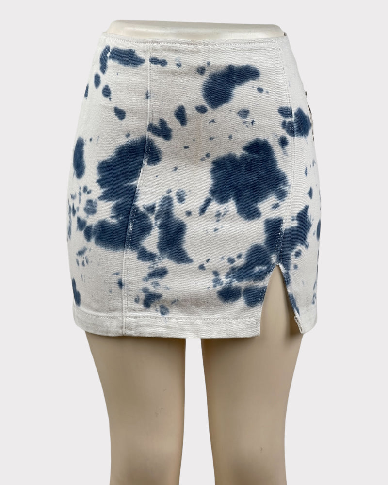 Pacsun White with Blue Paint Dye Denim Mini Skirt (W24)
