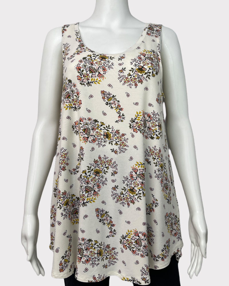 Old Navy Cream Floral Tank Top (M)