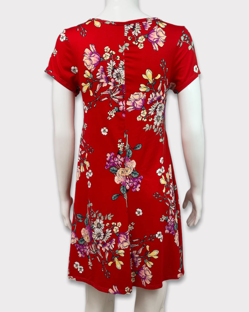 TMG Flower Print Short Sleeves Short Dress (M)