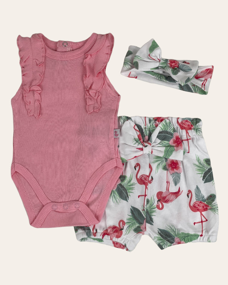 Princess Rose Girls 3 Piece Set - Bodysuit, Shorts, Headband (0-3M)