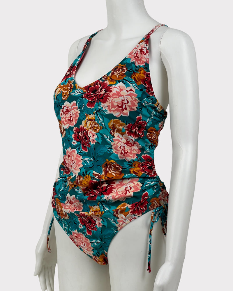 Time And Tru Flower Print One Piece Swimsuit (L)