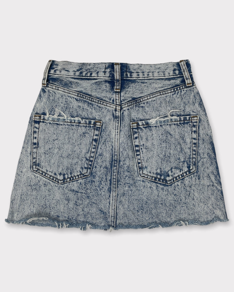 Abercrombie &amp; Fitch Light-wash Blue Acid Wash Distressed Denim Mini Skirt (W24)