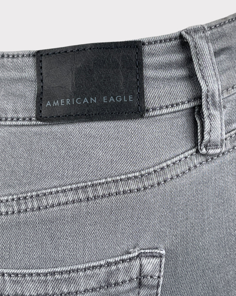 American Eagle Grey High-Rise Crop Flare Ripped Jeans (W26)