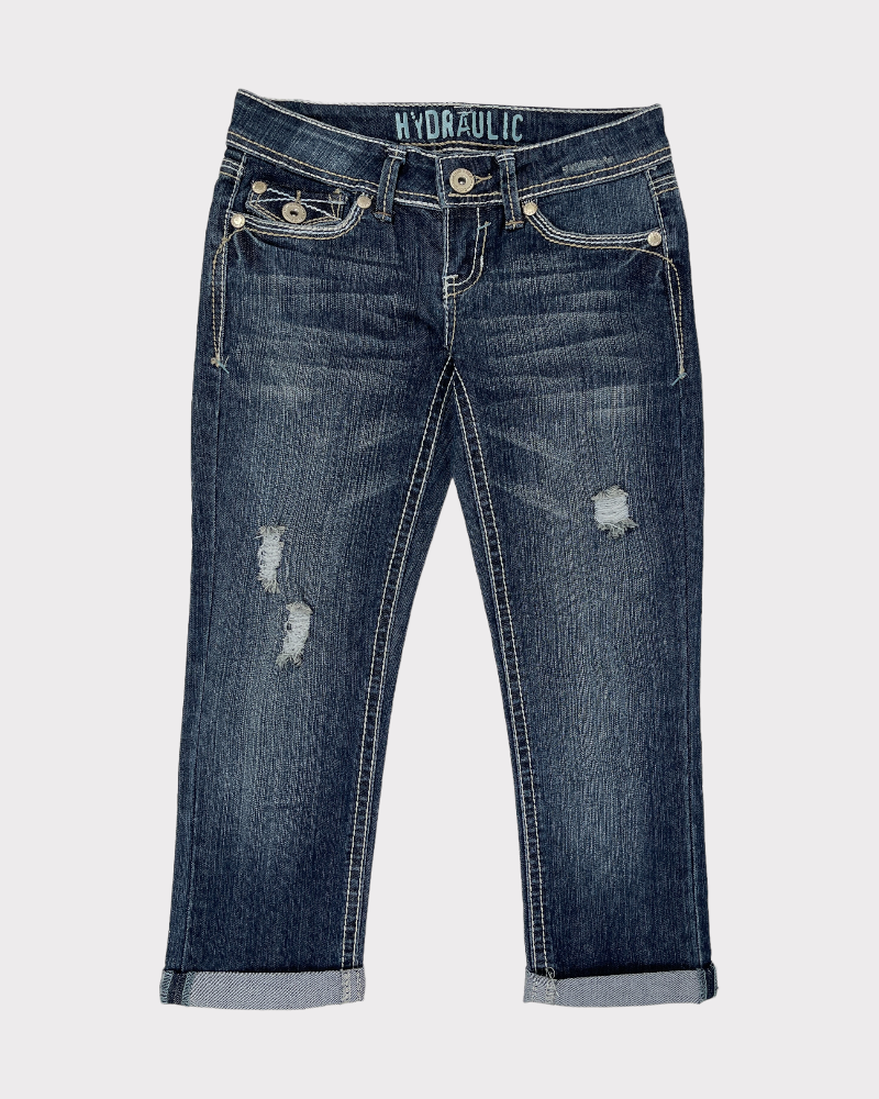 Hydraulic Dark-Wash Blue Faded Capri Jeans (W26)