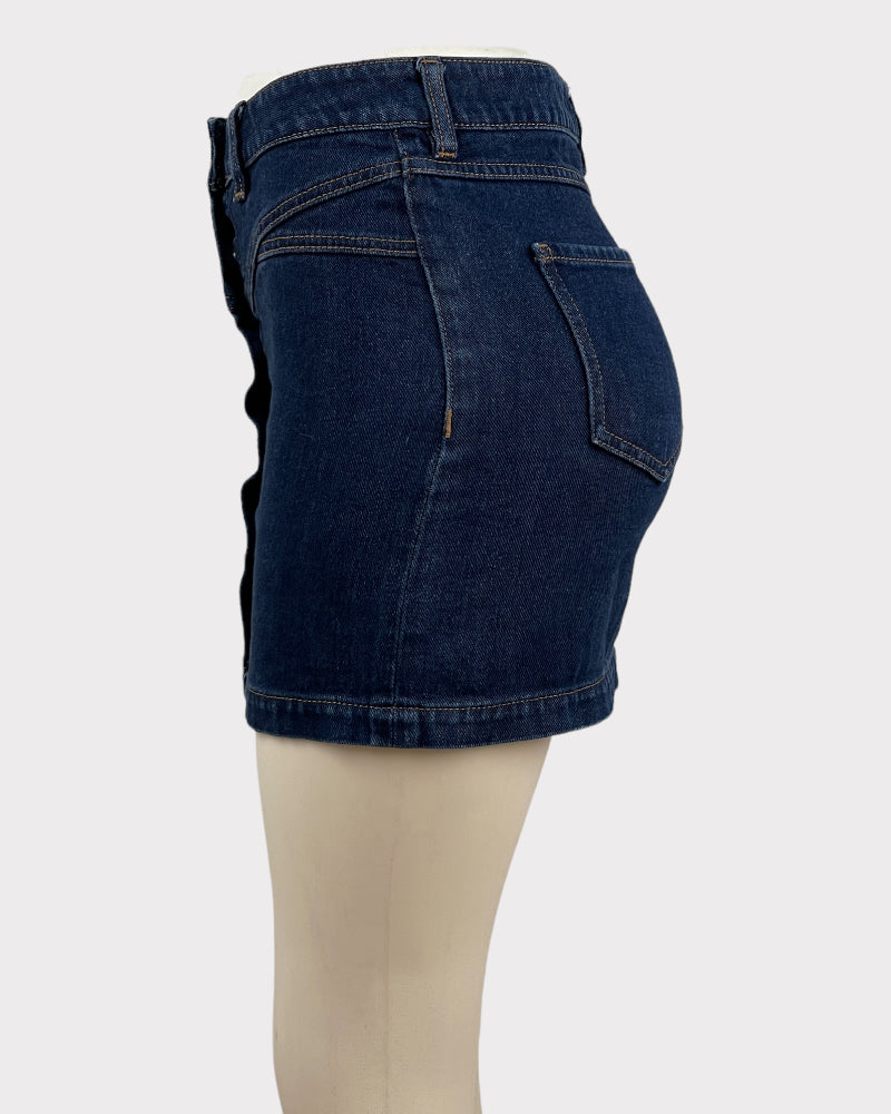 Pacsun Dark-Wash Blue Button Denim Mini Skirt (W26)