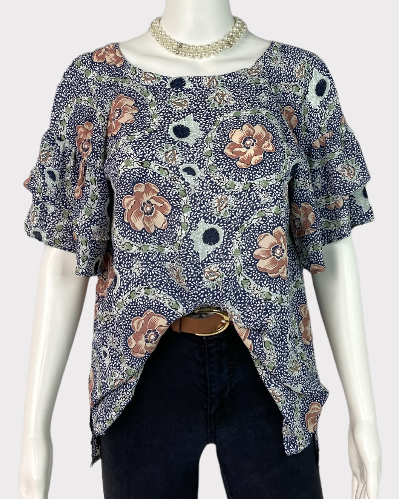 Loft Outlet Short-Sleeve Floral Print Blouse (S)