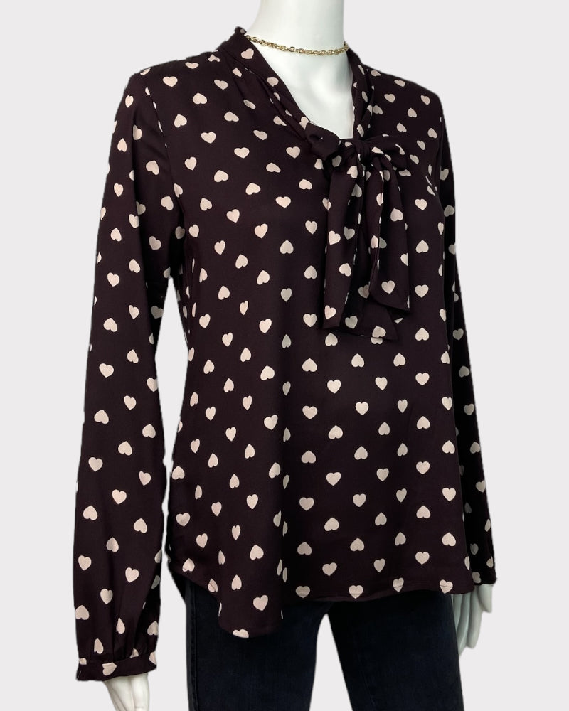 Loft Long-Sleeve Heart Print Top (XS)