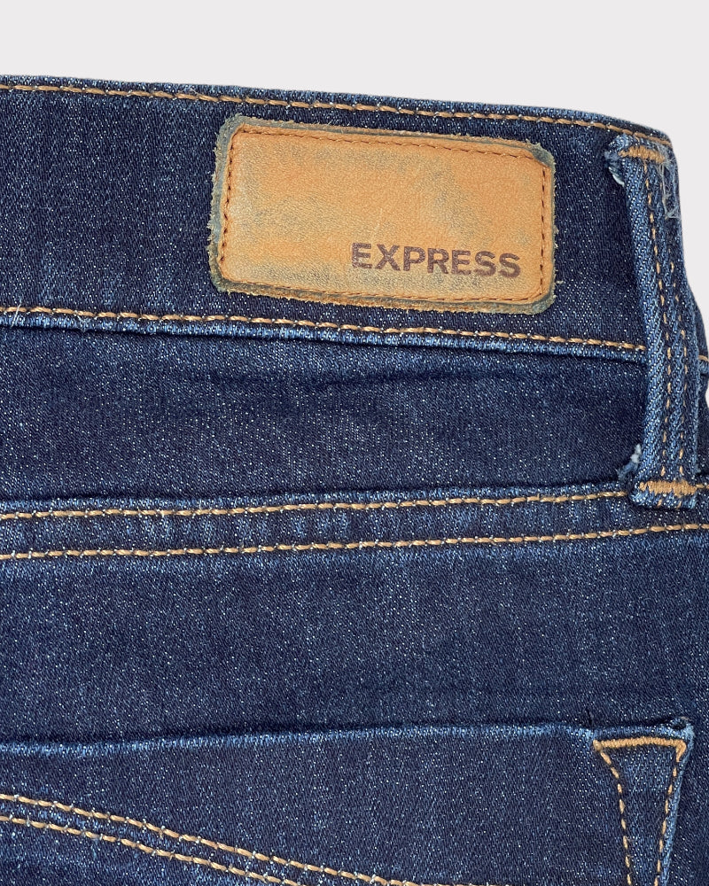 Express Dark-Wash Blue Mid-Rise Skinny Jeans (W28)