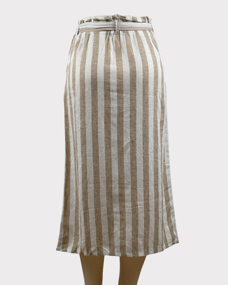 Love Tree White and Beige Striped Mini Skirt with Belt (W30), Adjustable