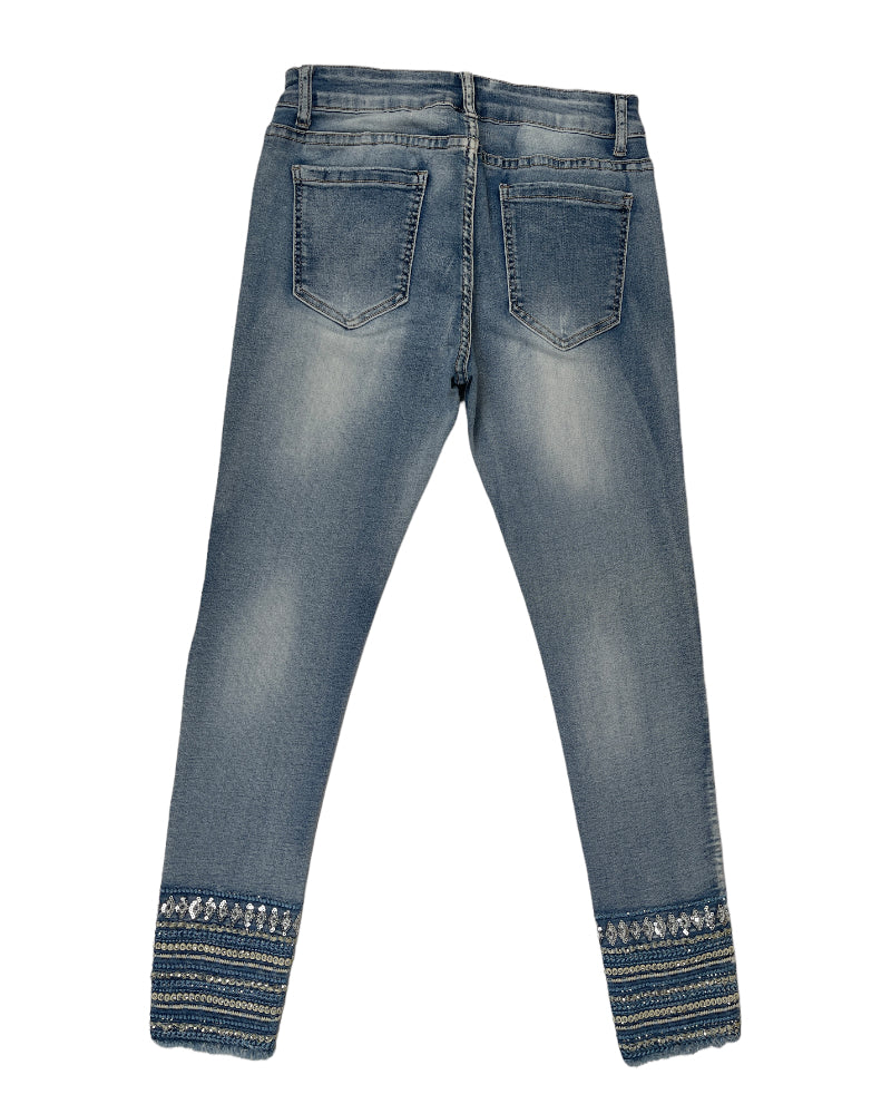 M Denim Light-Wash Blue Skinny Jeans With Gemstone Detail (W25)