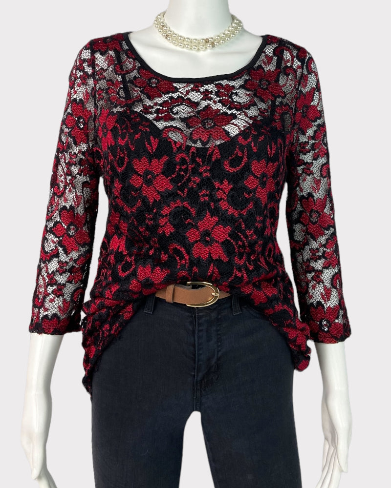 No boundaries Long-sleeve Lace Floral Top (XL)