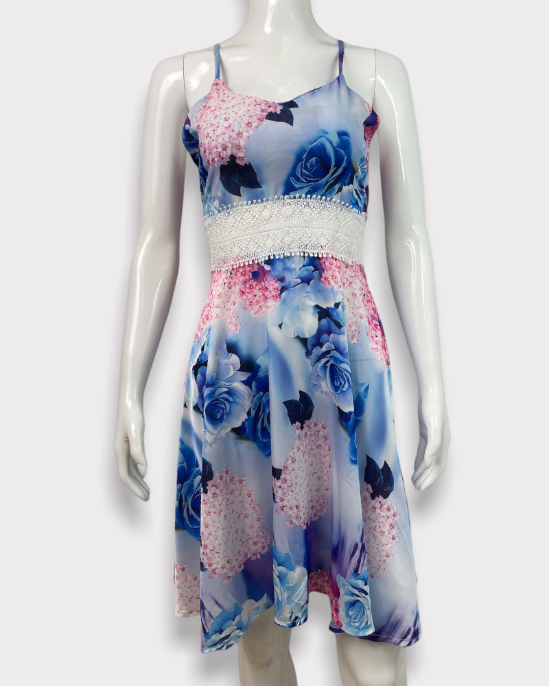 Generic Flower Print Sleeveless Short Dress (M)