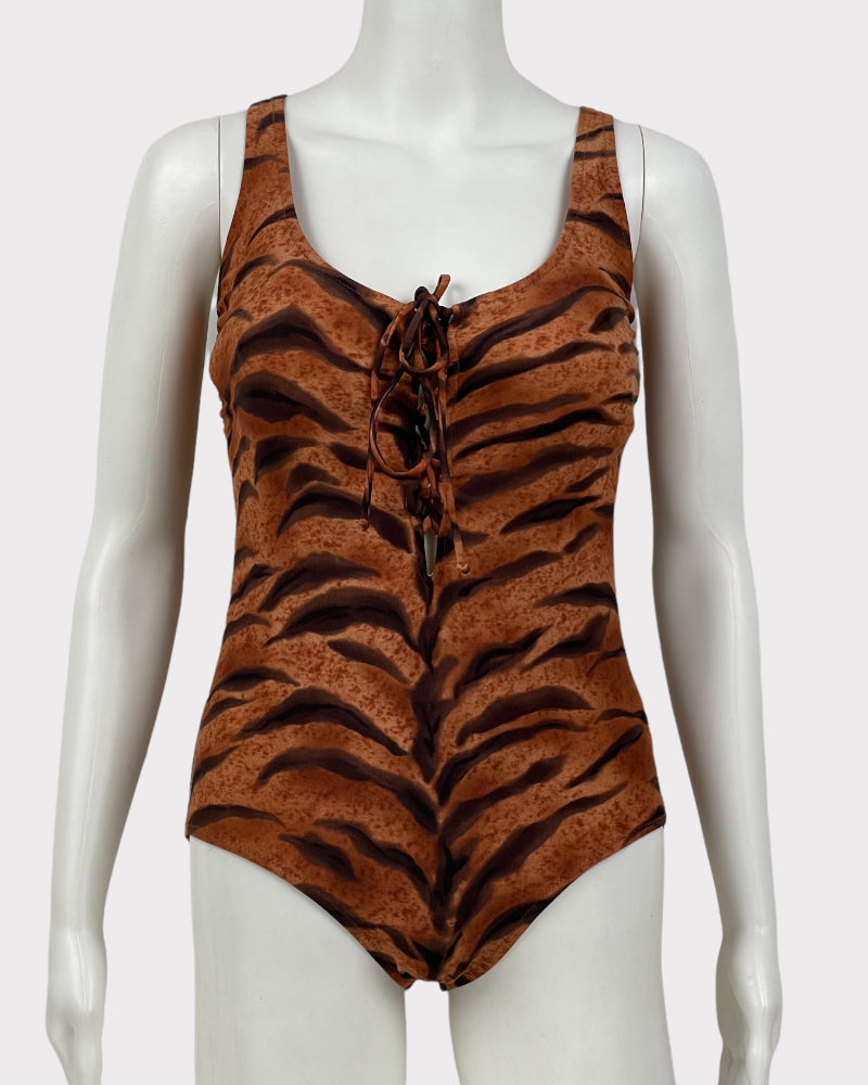 Lady Gottex Orange Tiger Print One Piece Swimsuit (M-L)