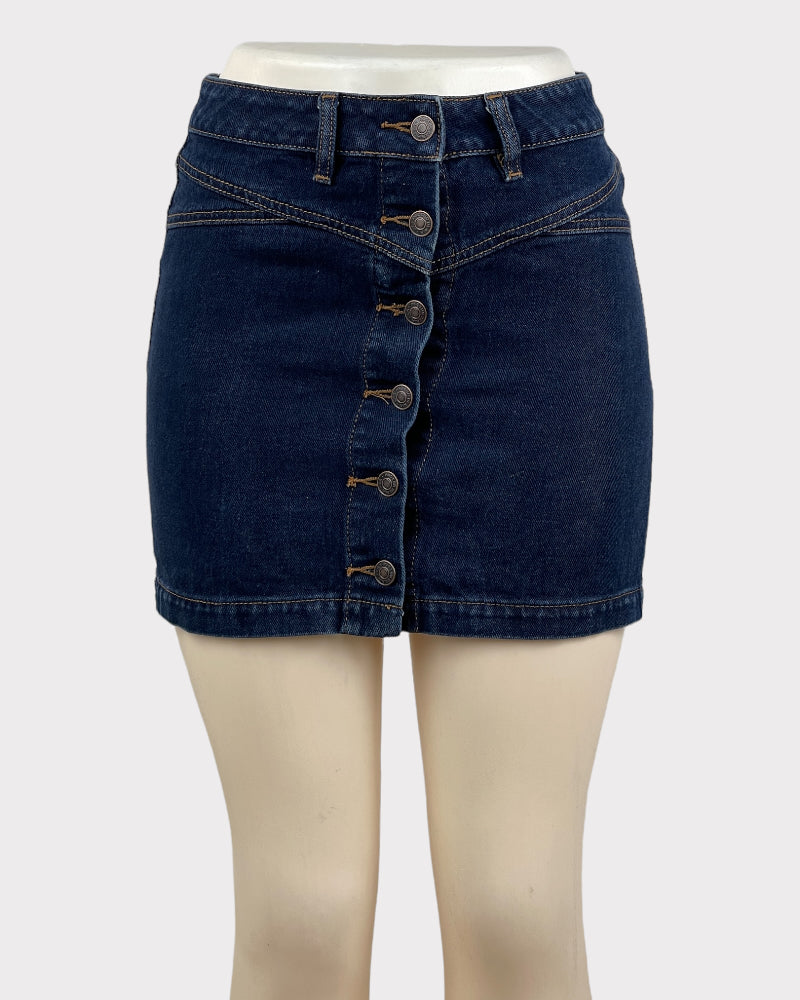 Pacsun Dark-Wash Blue Button Denim Mini Skirt (W26)