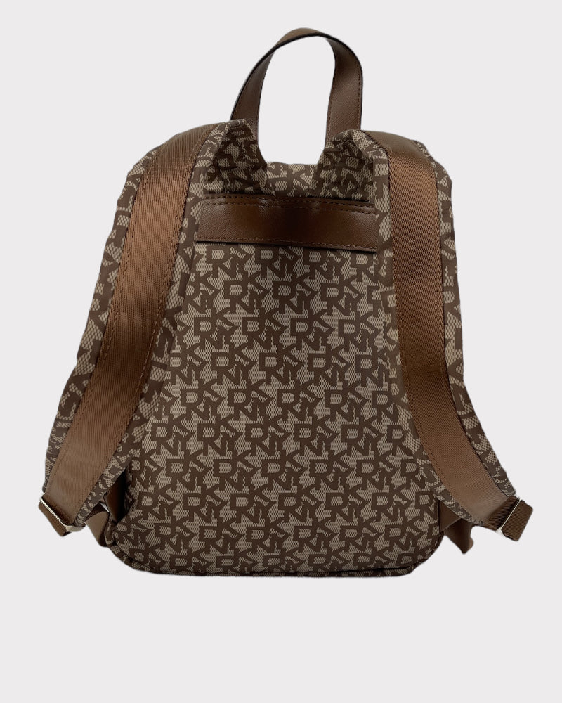 DKNY Brown And Beige Signature Print Backpack Bag