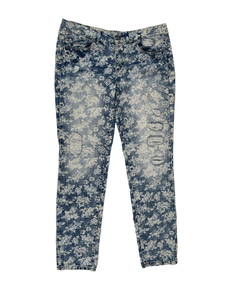 Rewash Light-Wash Blue Floral Distressed Skinny Jeans (W33)