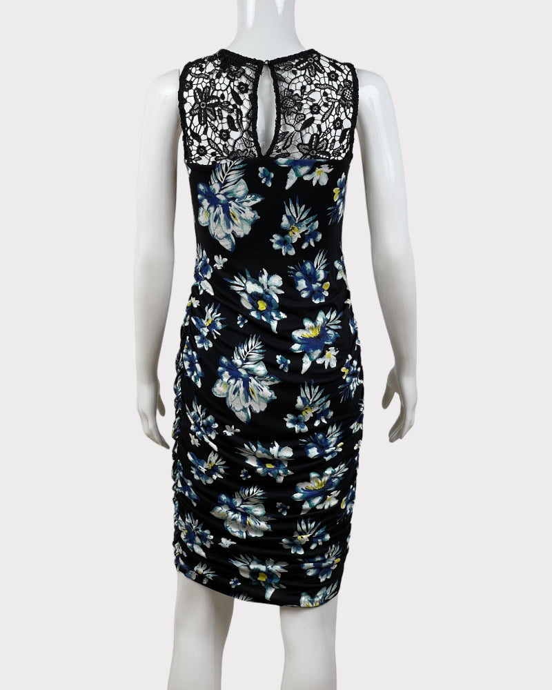 Stork Black Floral Lace Detail Sleeveless Dress (XS)