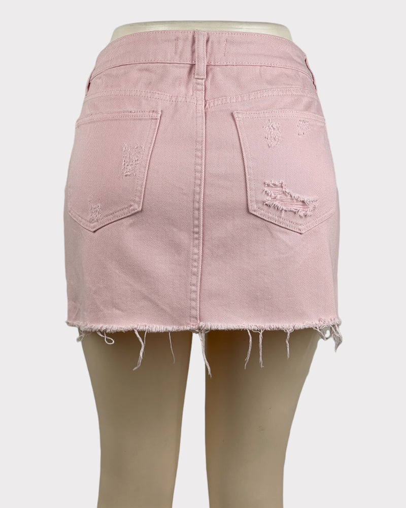 Pacsun Light Pink Distressed Denim Mini Skirt (W29)