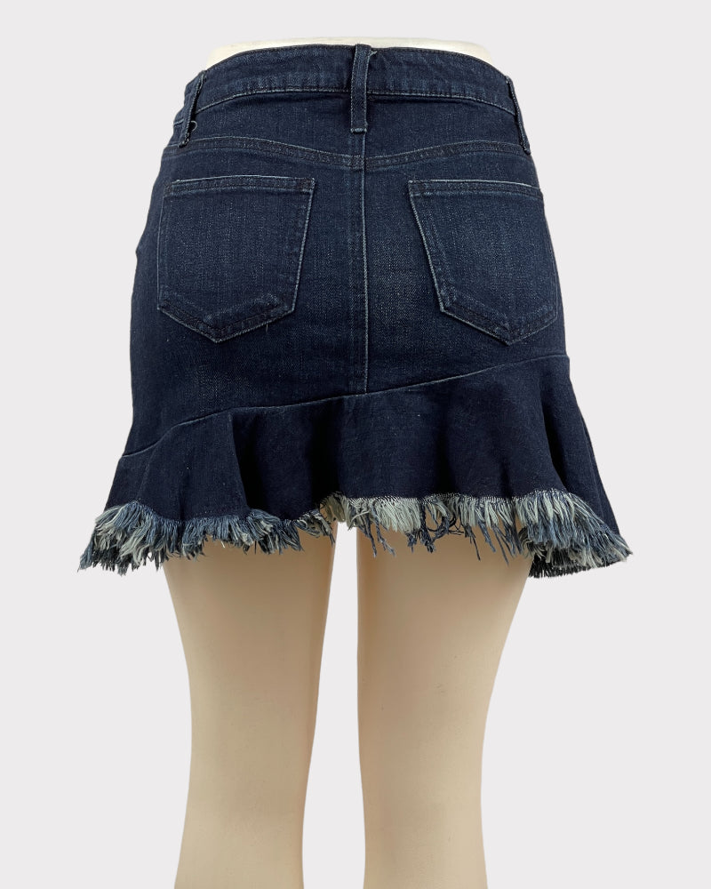 Tinseltown Dark-Wash Blue Denim Mini Skirt (W28)