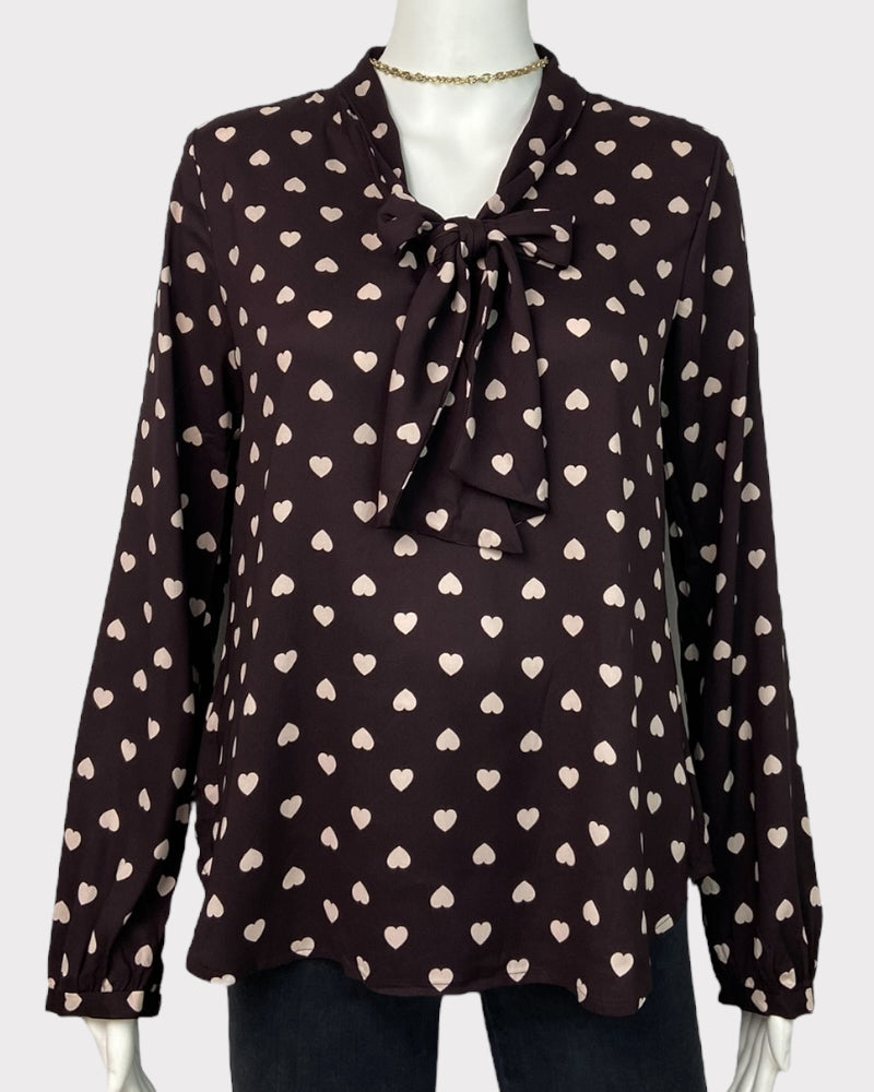 Loft Long-Sleeve Heart Print Top (XS)