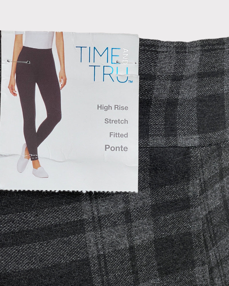 Time And Tru Dark Grey High-Rise Stretch Checkered Pants (L 12-14)