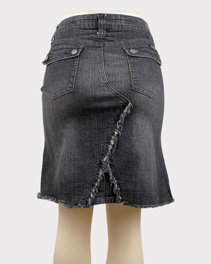 Hint Jeans Grey Distressed Detail Denim Skirt (W30)