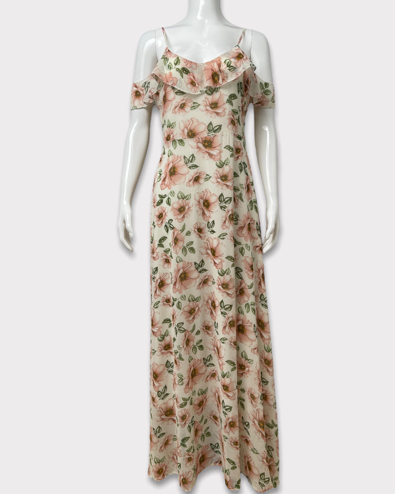 Flower Print Cold Shoulder Maxi Dress (M)