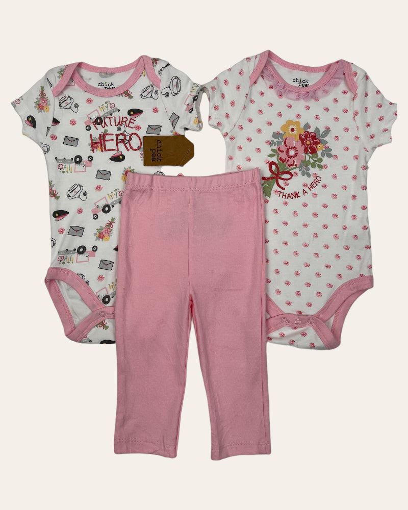 Chickpea Girls Pack Of 3 - 2 Bodysuits And 1 Pants (6-9M)