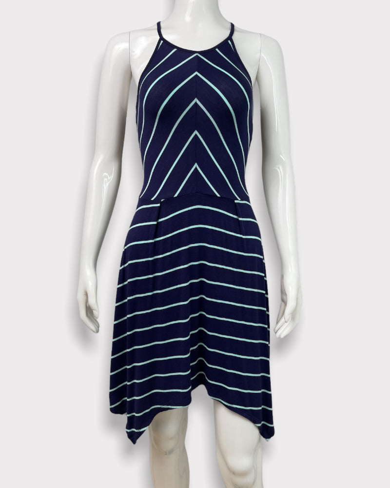 Love Fire Striped Open-Back Sleeveless Dress (S)