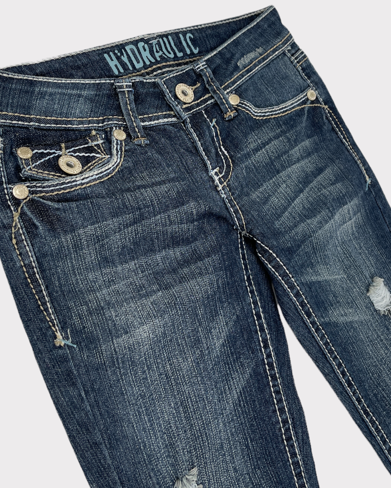 Hydraulic Dark-Wash Blue Faded Capri Jeans (W26)