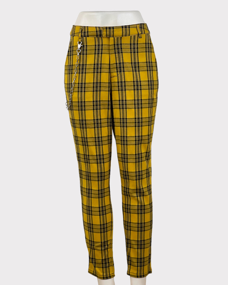 Hot Topic Yellow and Black Printed Pants With Chain (SM)