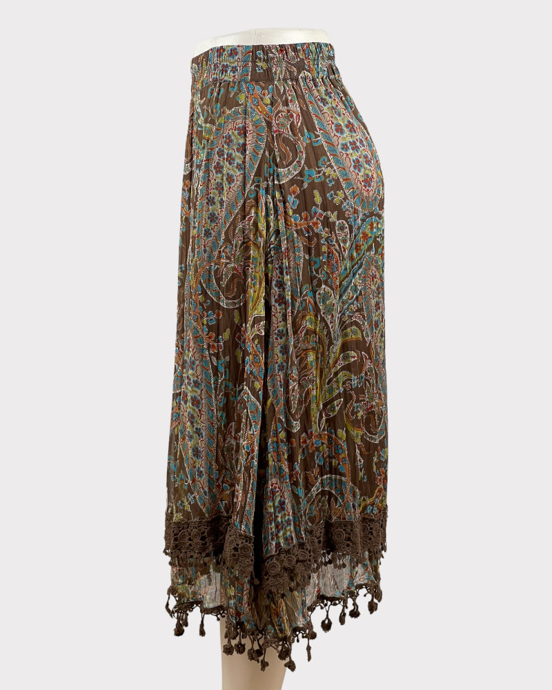 Krazy Kat Brown Paisley Print Midi Skirt (S)